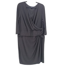 Chaps Black faux wrap dress womens plus size 20 3/4 sleeve slinky knit knee 