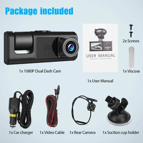 HD 1080P Car Dual Lens Dash Cam Front/Rear/Inside Video Recorder Camera G-sensor - Picture 14 of 14