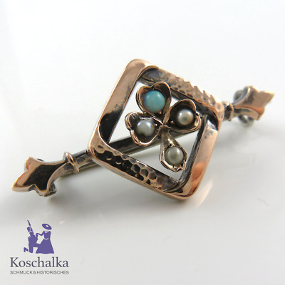 Antike Jugendstil Opal und Flussperlen Brosche Schaumgold, Handarbeit (E2046)