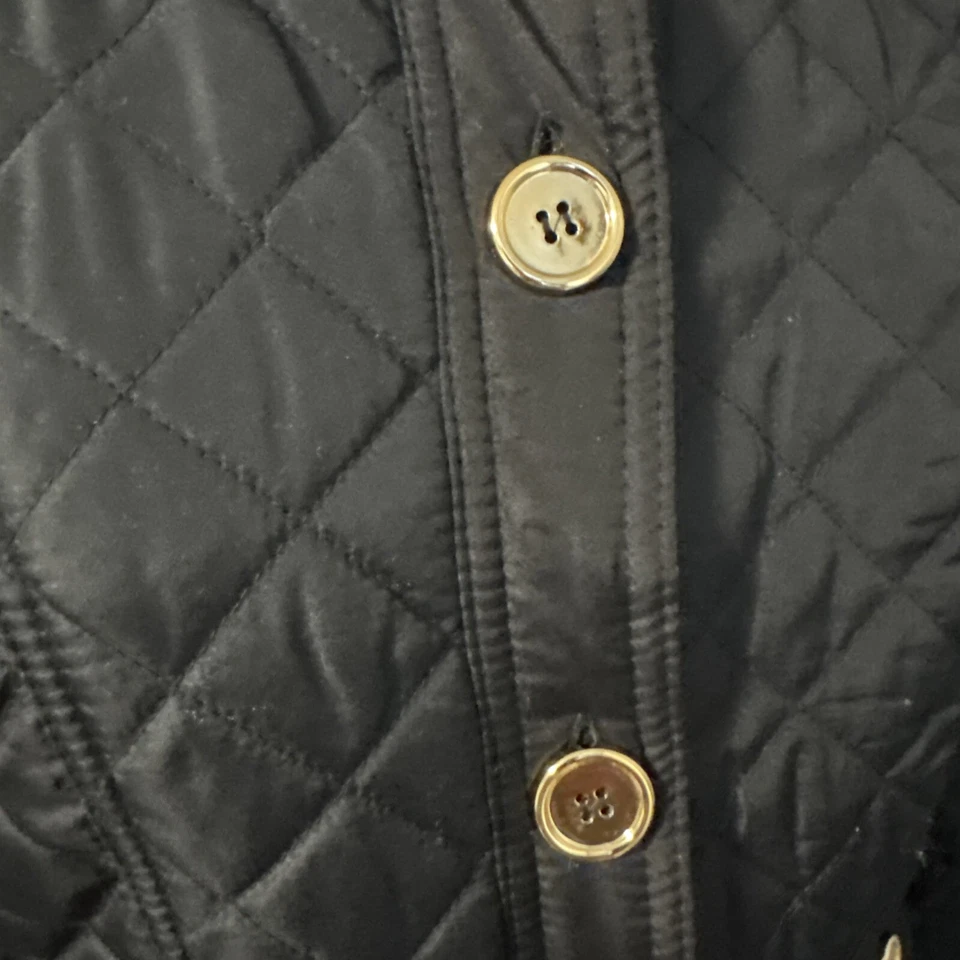 Jane Ashley Size M Black Lightweight Quilted Button Up Jacket Gold Buttons - Image 3 of 4