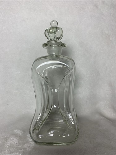Vintage MCM Kluk Kluk Pinched Glass Decanter Bottle With Crown Stopper - Picture 4 of 12