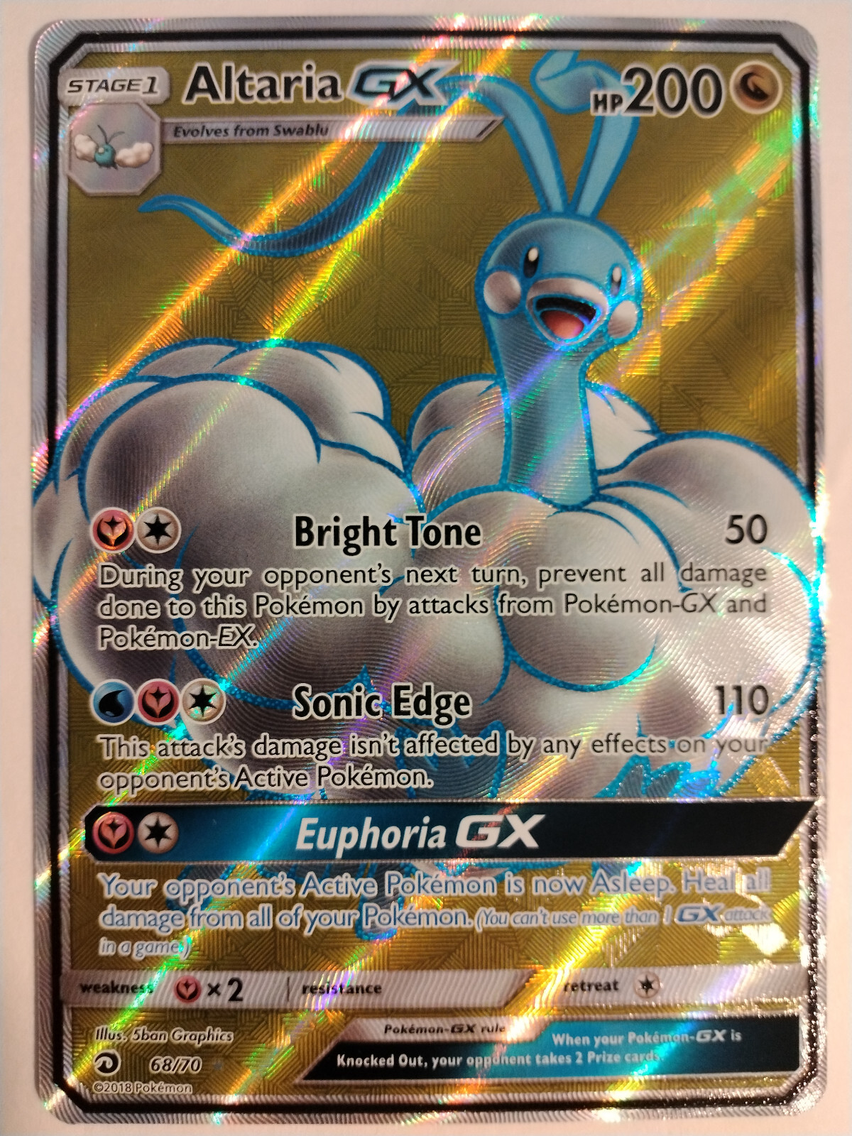 Pokemon TCG Altaria GX 68/70 Dragon Majesty Full Art Holo NM