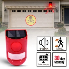 Solar Alarm Strobe Light Lamp Motion Sensor Waterproof Sound Security Outdoor US