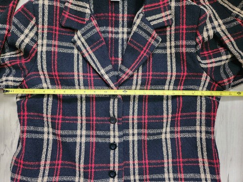 VTG Willow Ridge Women's Wool Blend Plaid Blazer Jacket Cropped 16 Red Black - Picture 6 of 10