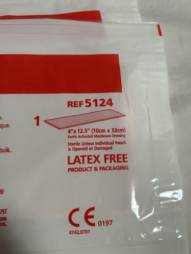 New Ferris PolyMem Membrane Pad Dressing 4x12.5” Ref 5124 Lot Of 6 USA Unopened - Picture 3 of 5