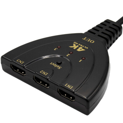 MMOBIEL HDMI Switch Verteiler 4K HUB 3 Anschlüsse mit 50cm Kabel 1080p Full HD
