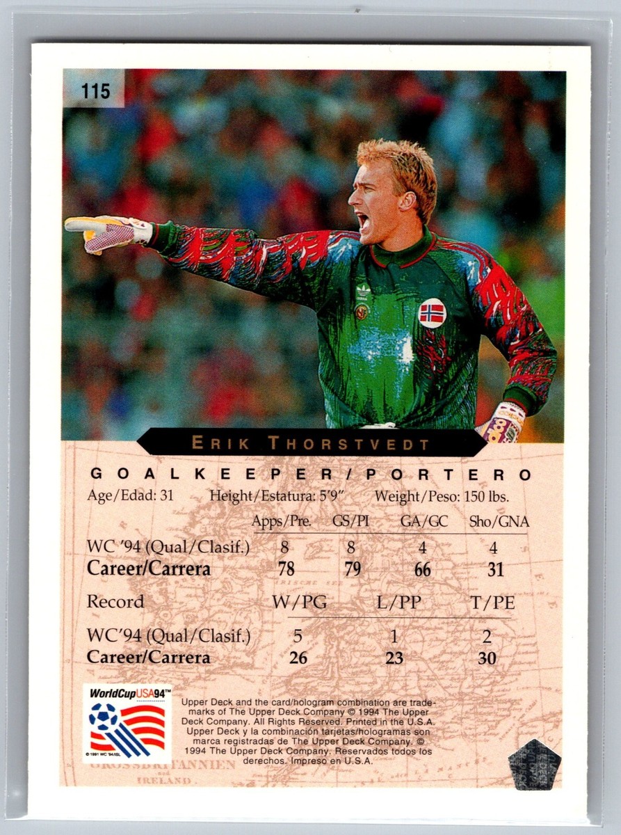 1994 Upper Deck World Cup USA 94 Erik Thorstvedt #115 Soccer Card