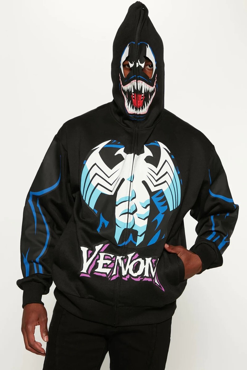 NEW Fashion Nova Marvel Venom Zip Up Hoodie Black- Size LARGE | eBay