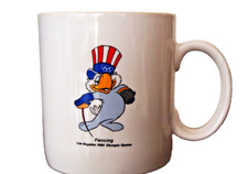 Team USA VTG Sam The Olympic Eagle Fencing 1984 Olympics Los Angeles Coffee Mug
