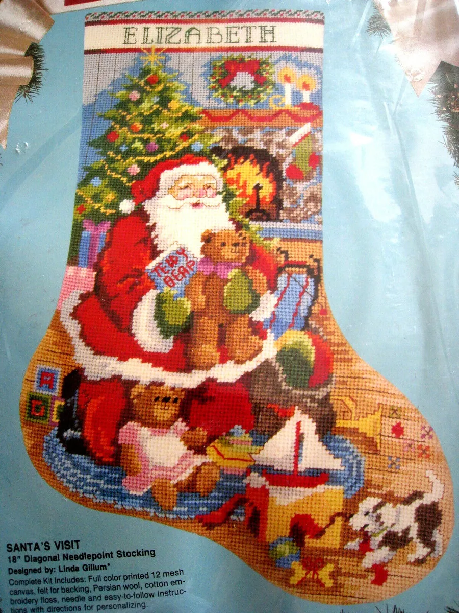 Christmas Holiday Bucilla Needlepoint Stocking Kit SANTA S VISIT