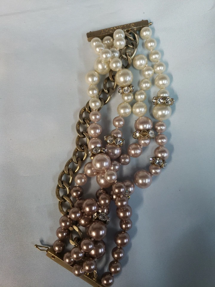 "Pulsera con cuentas multihilo logotipo GIVENCHY beige marrón tono perlas de imitación 7""" Foto 3 de 4