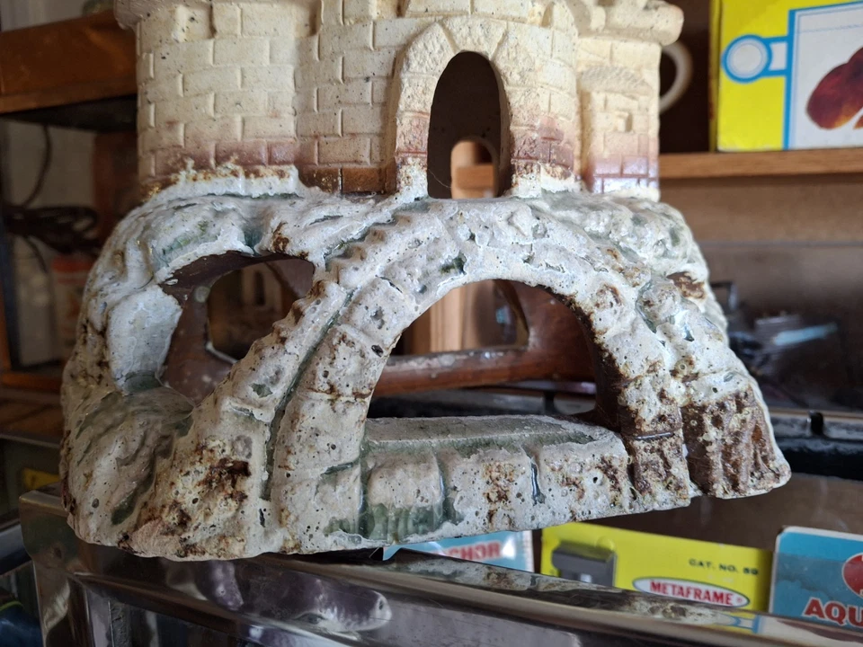 Vintage Old Aquarium 1900s American Terra Cotta Castle Huge 9" Wide  8 1/2" Tall - Image 3 of 4