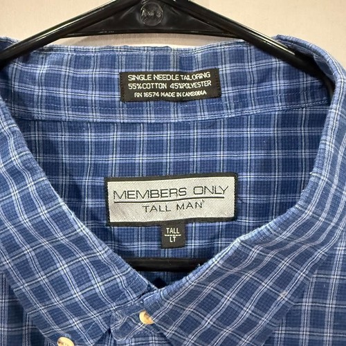 Members Only Button Up Shirt Mens LT Blue Plaid Short Sleeve Tall Man - Picture 3 of 5