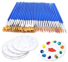65Pcs Paint Brushes Palettes Set,60pcs Flat Round Paint 60pcs Brush 5 Pallets