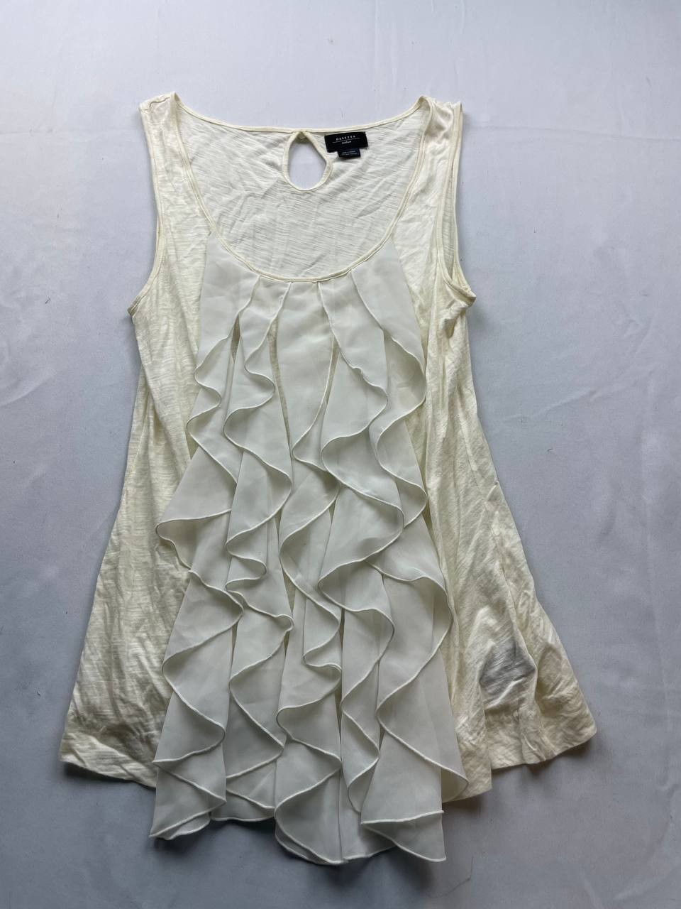 Anthropologie Deletta Ruffle Tank Top Womens Size Medium White Scoop Neck