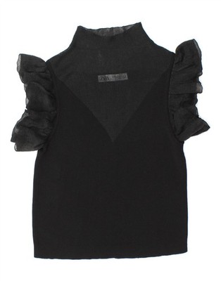 ZARA Damen Bluse Top UK 12 Medium Schwarz Polyester BZ08