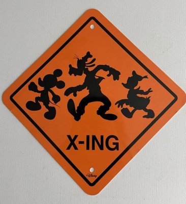 Mickey Mouse, Goofy & Donald Duck Disney X-Crossing Sign Neon Orange 12''