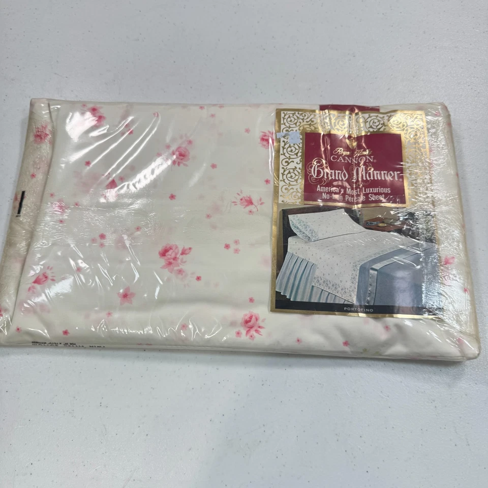 vintage cannon twin fitted sheet pink roses all over blend usa mcm retro - Image 2 of 4