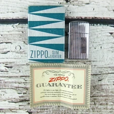 Vintage 1960 Zippo Monogram Slim Lighter with Green Silver Box & Insert