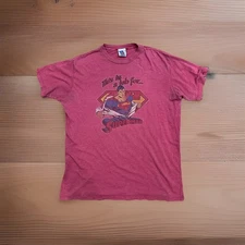 Superman Junk Food T-Shirt MED Red Made in USA Vintage Style DC Comics Tee