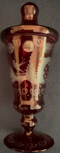 Czech-Biedermeier Era Cut To Clear Ruby Red 1880's Lidded Goblet - Picture 4 of 13