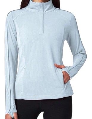 Mondetta Performance Luxury Active ¼ Zip Long Sleeve Blue Womens M W/Thumb Hole