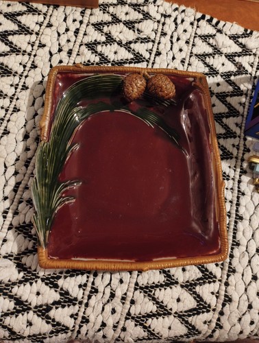 Vintage Creative Co Op Keramik handbemalt 3D Tannenzapfen glasiert Platte Weihnachten - Bild 2 von 13