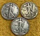 90% Silver Walking Liberty Half Dollars Lot Of (3) Free Shipping.