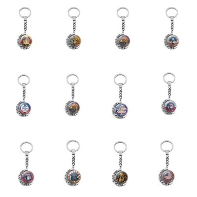 Zinc Alloy Frame Keychain Bag Charm With Free Rotating Glass Badge Design