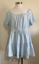 Lulus Dress Womens XL Blue Mini Tiered Puff Sleeve Elastic Waist Flirty Milkmaid