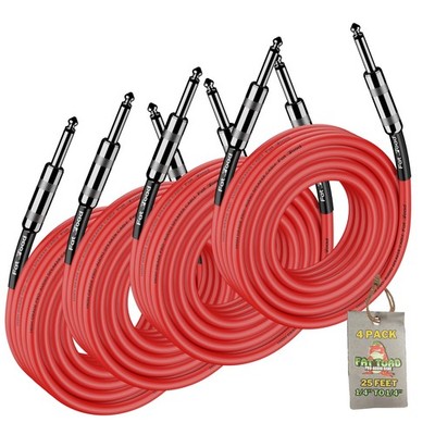 PA Speaker Cables 25FT (4 PACK) FAT TOAD Pro-Audio Wire Quarter Inch Male Jack
