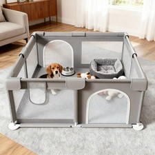 Cozy Durable 47 Inch Puppy Playpen With Gate Secure Mesh In/outdoor Pet Fence