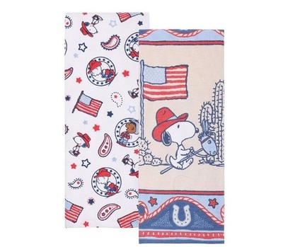 Peanuts Snoopy Patriotic Americana Cowboy 2 Piece Kitchen Towel Set 15''x26''