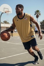 Adidas Men's Gold Basketball Jersey with USA Flag Patch Size