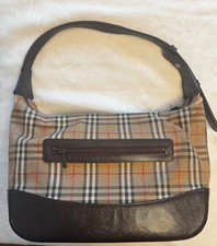 Vintage Burberry Nova Check Shoulder Bag Brown Leather Trim Adjustable Strap