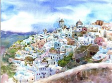 Original Artwork Modern Painting GREECE Landscape Santorini Cityscape Art GiftA3