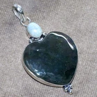 Long Heart Moss Agate Larimar 925 Silver Plated Pendant 2.3" Gift For Sister GW