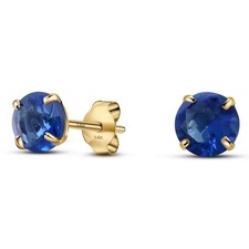 14K Yellow Gold Solitaire September Simulated Sapphire Stud Earring, Push Backs
