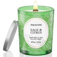 M&SENSE Sage Citrus Scented Candle | 18oz Soy Wax, Wooden Wick, 100 Hours