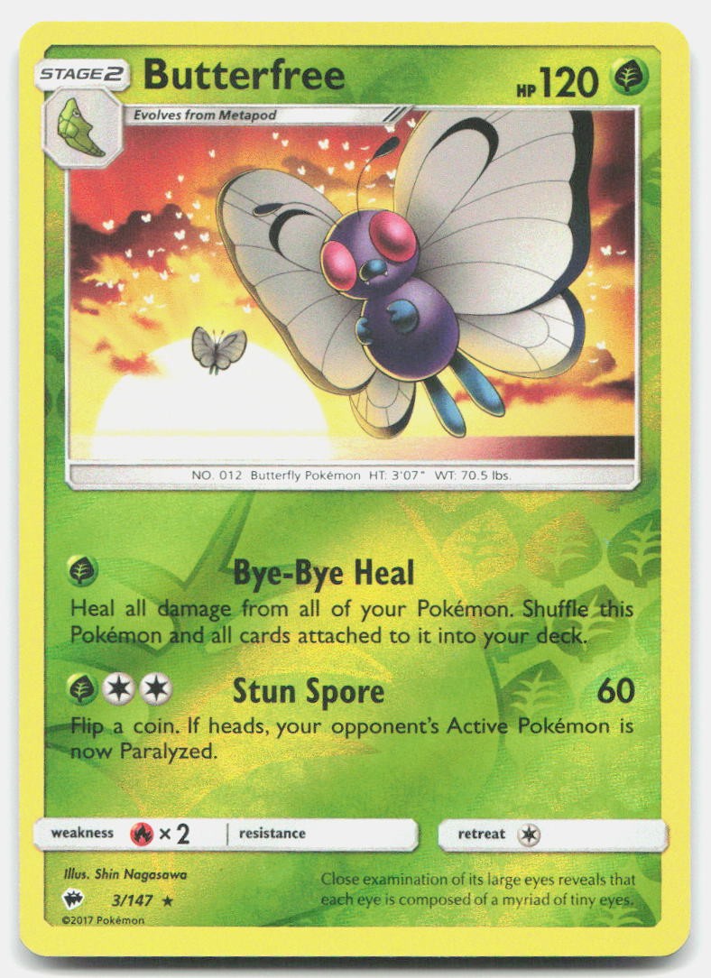Burning Shadows Butterfree 3/147 NM Pokemon Reverse Holo Rare Tcg Card