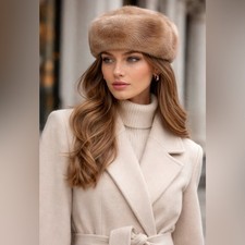Vintage Mink Fur Hat Soft Honey Beige Luxury Pillbox Style Hat