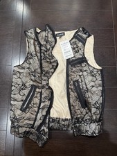 bebe Women's Black Floral Lace Overlay Zip Front Sleeveless Vest, Size M