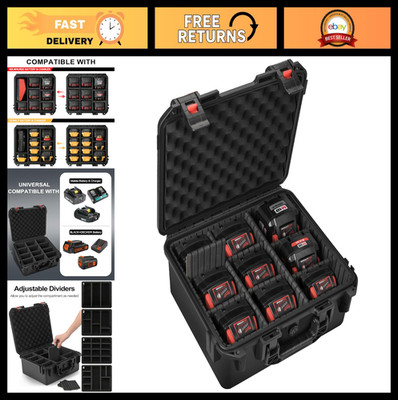 Waterproof Storage Case for Power Tool Batteries & Chargers - 9 Adjustable Divid