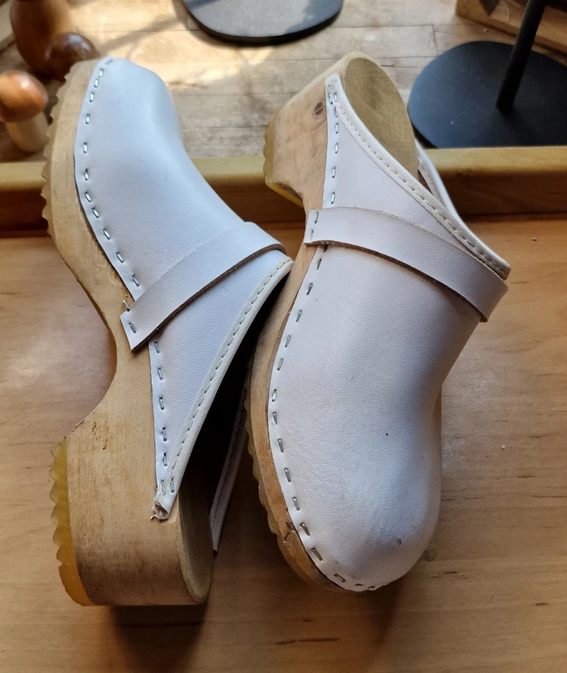 Töffler Clogs Leder weiß Holzsohle Größe  38 kaum getragen  - Bild 3 von 4