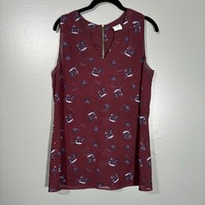 Cabi Women's Burgundy Floral Double Layer Sleeveless Top - Size Medium - Zipper
