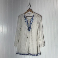 Lovers + Friends White Embroidered Tunic Dress XS Boho Peasant Top Festival Vibe