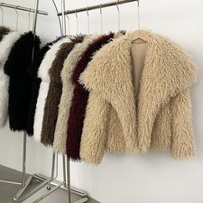 Women Short Shaggy Faux Fur Coat Winter Warm Jacket Fluffy Cardigan Outwear
