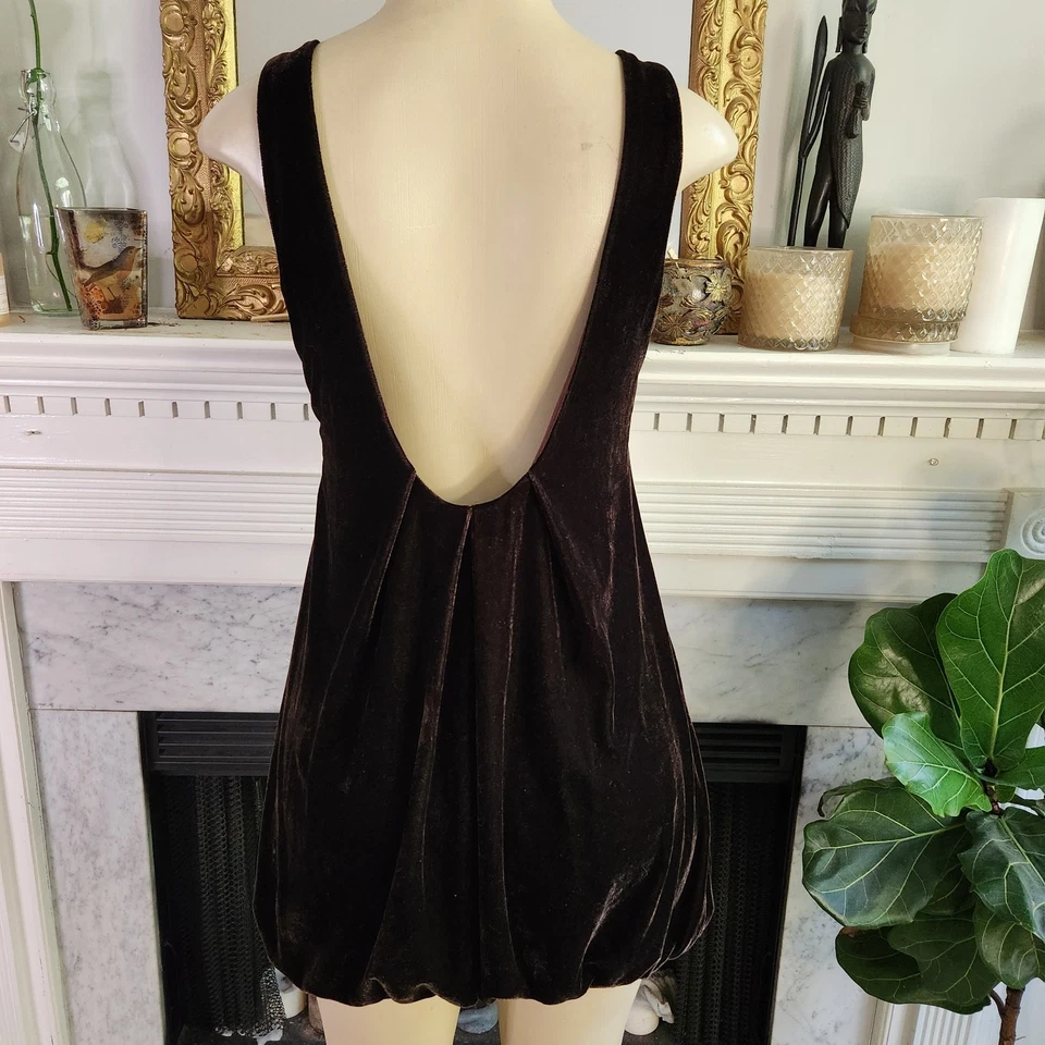 Vestido Burbuja Terciopelo Marrón Vintage Años 90 Y2K Espalda Baja Elástico Talla 10 Foto 4 de 4