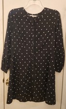 Loft Black Shirt Dress 12 Petite White Polkadot Long Sleeve Button Front 12P EUC