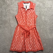 Kensie Pink Grapefruit Sleeveless Floral Print Lace Fit & Flare Dress Women's